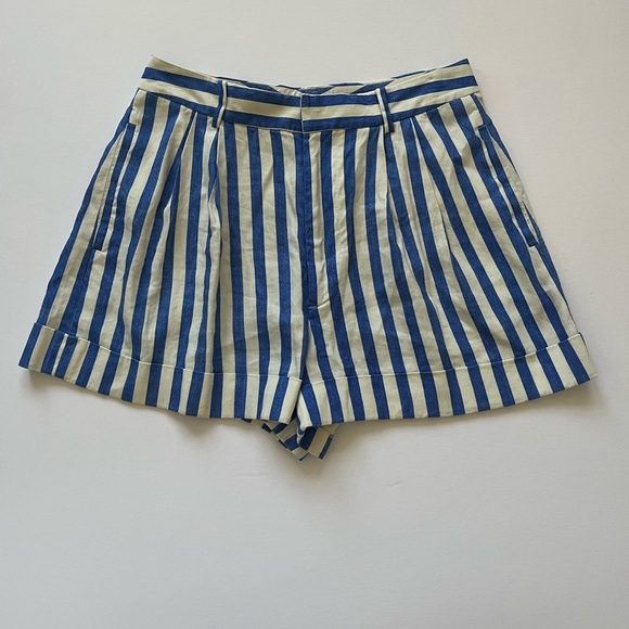 Alice + Olivia Blue & White Striped Linen Blend Shorts Women’s Size 2 - Picture 3 of 15